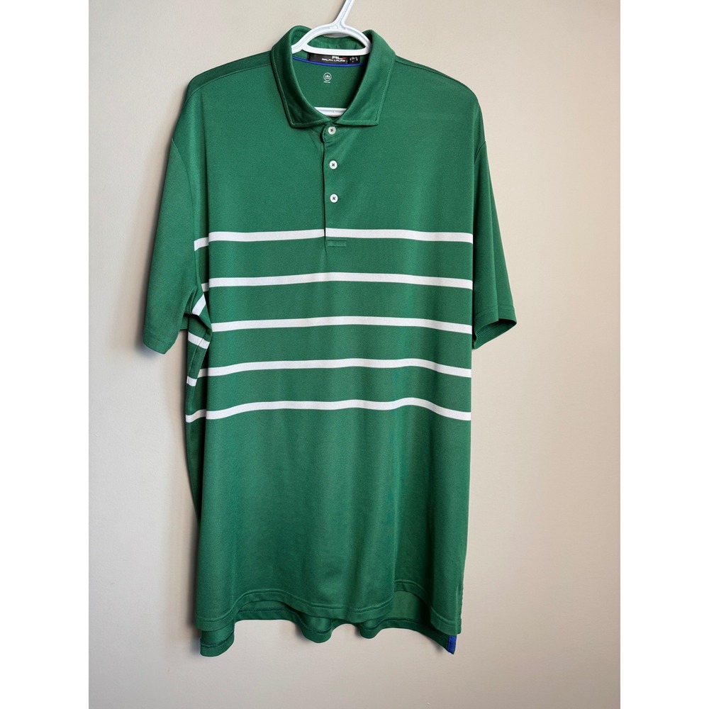 RLX Ralph Lauren Mens Striped Performance Polo Shirt Green XL Golf Preppy Sporty